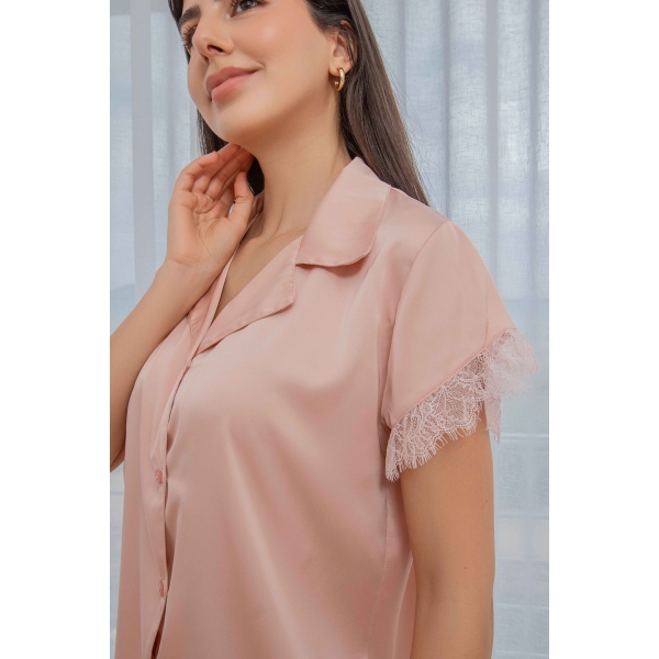 Ensemble Pyjama Femme 2 Pièces en Satin de Soie