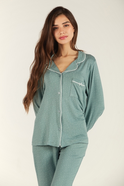 Pyjama Femme Style Boyfriend en Coton Viscose - Petit Point, 2 Pièces