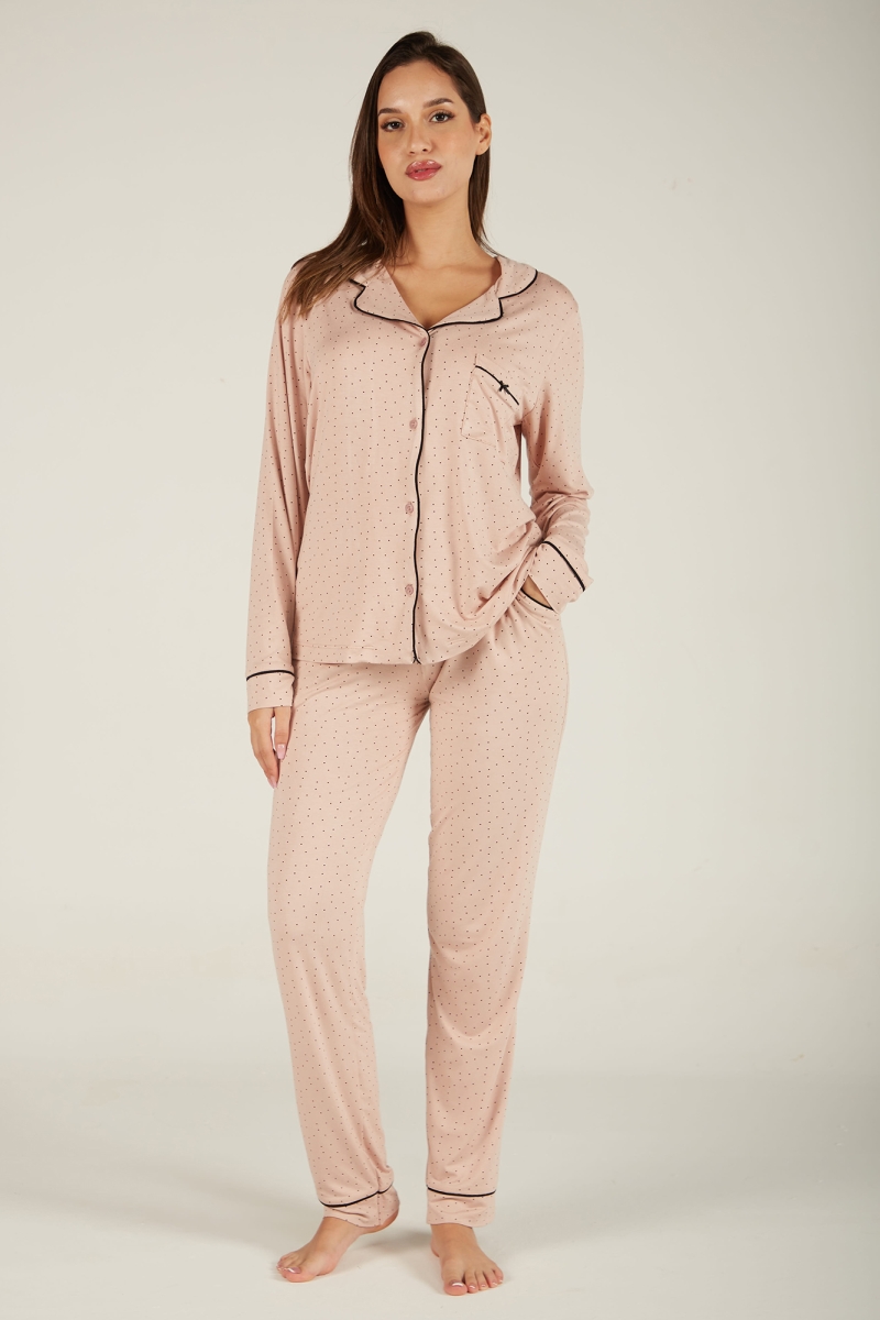 Pyjama Femme Style Boyfriend en Coton Viscose - Petit Point, 2 Pièces