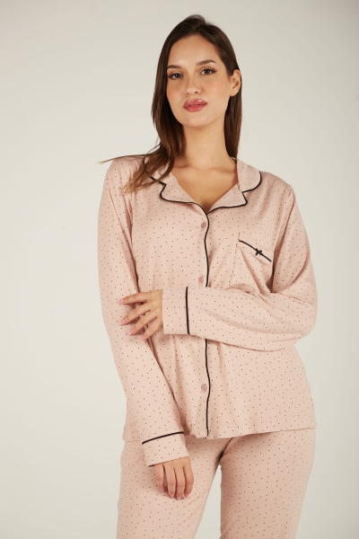 Pyjama Femme Style Boyfriend en Coton Viscose - Petit Point, 2 Pièces