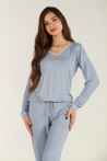 Pyjama Femme en Coton Viscose avec Dentelle - Col V, 2 Pièces