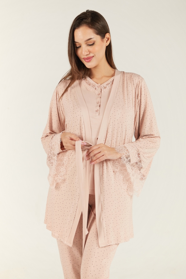 Pyjama Maternité 3 Pièces Femme - Kimono, Pantalon & Pull