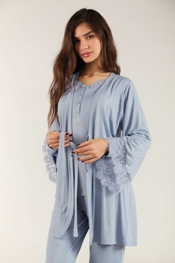 Pyjama Maternité 3 Pièces Femme - Kimono, Pantalon & Pull