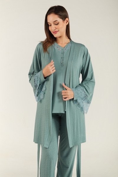 Pyjama Maternité 3 Pièces Femme - Kimono, Pantalon & Pull