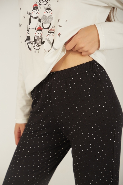 Pyjama Femme en Coton avec Pingouins - T-Shirt et Pantalon 2 Pièces