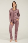 Pyjama Boyfriend Femme en Velours avec Bordures Contrastées - 2 Pièces