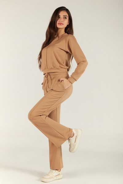 Ensemble Jogging Femme en Molleton avec Nervures Décoratives - 2 Pièces