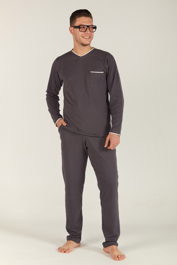 Pyjama Homme en Coton avec Bordures Contrastées - T-shirt & Pantalon