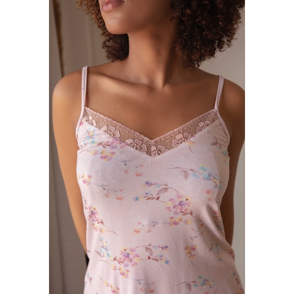 Bretelle et Short Coton fleuris Rose